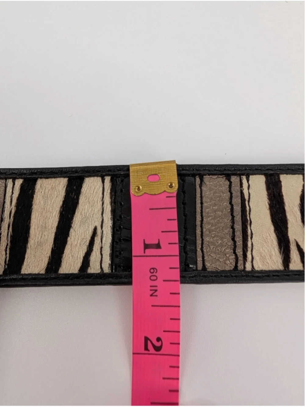 Fossil Leather Belt L Zebra Croc Suede Patchwork Black Taupe Animal Print Y2K